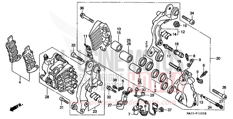 FRONT BRAKE CALIPER (ST1100AT/AV/AW) for Pan-European ABS TASMANIA GREEN ME (G142) from 1998